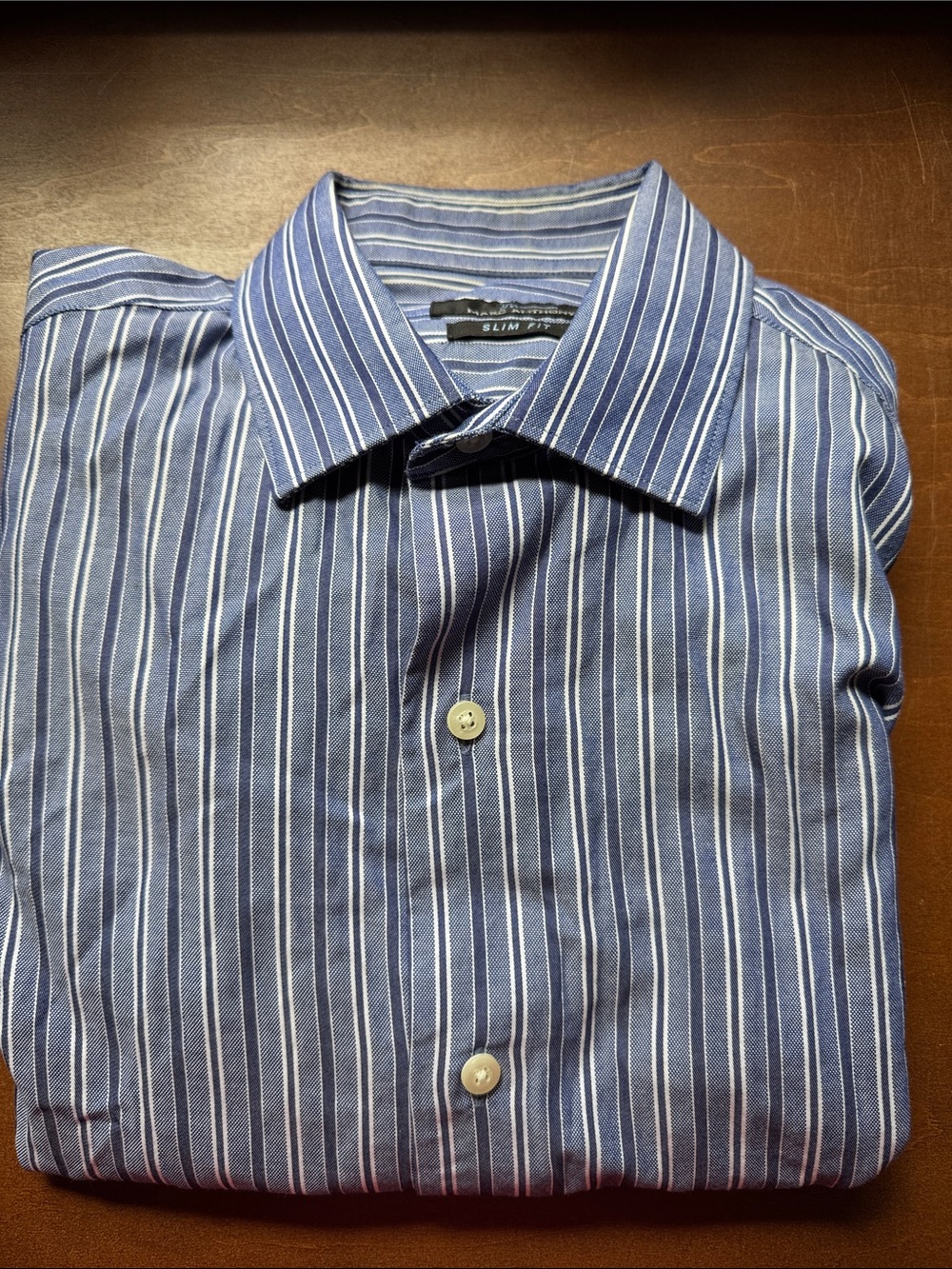 Marc Anthony Blue and White Vertical Stripe Dress Shirt